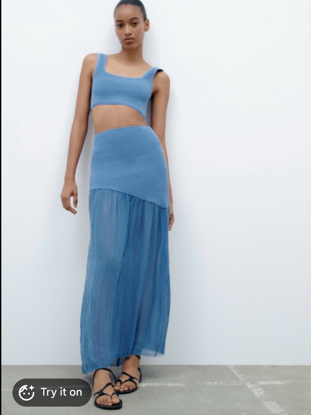 Zara Two-Piece Asymmetrical Knit Crop Top & Blue Maxi Skirt